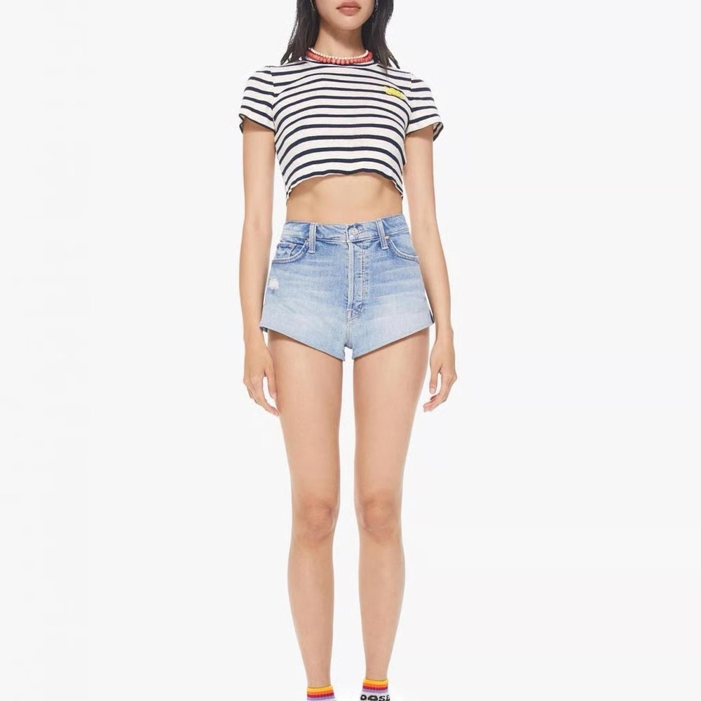 MOTHER DENIM X CAROLINE MURPHY TOMCAT KICK FRAY SHORTS